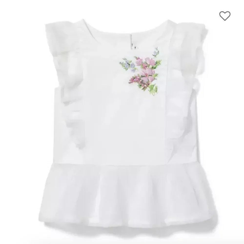 Janie and Jack 100035111 Girl White Embroidered Peplum Top NWT size 6-12 m